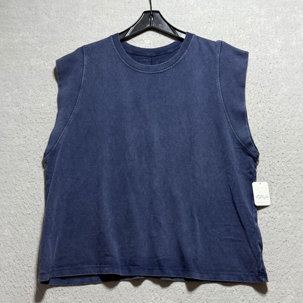 Free People We The Free Top Women’s Large L Blue Boxy Tee Shirt NWT
